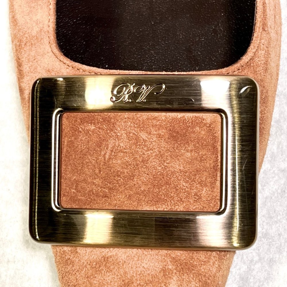 Belle Vivier Metal Buckle Ballerinas in Suede--10.5-11 Light brown color